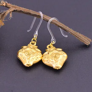 Plastic hook earrings Golden metal Strawberry Earrings