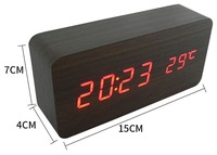 Réveil numérique LED avec affichage de la température, en bois, commande vocale, alarme