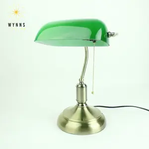 Traditionelle klassische Banklampe grünes Glas Lampe-Schutzscheibe Schreibtischbeleuchtung LED E27 E26 Glühbirne Banker-Beleuchtung Dimmer Nachtlicht