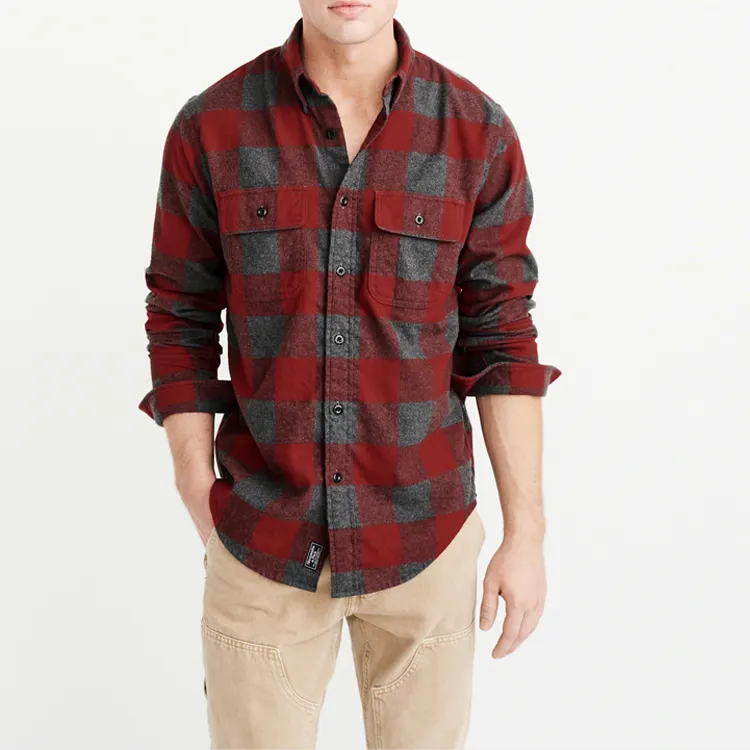 Men fashion stylish 100% cotton vintage shirt custom check flannel plaid mens shirts