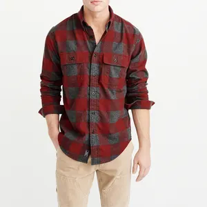 Mannen Mode Stijlvolle 100% Katoen Vintage Shirt Custom Controleer Flanel Plaid Heren Shirts