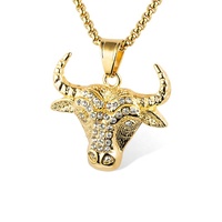 Pendentif Hip Hop en acier inoxydable marrary, Design créatif, pendentif tête de vache plaqué or glacé, pierre Cz, bijoux d'animaux pour homme