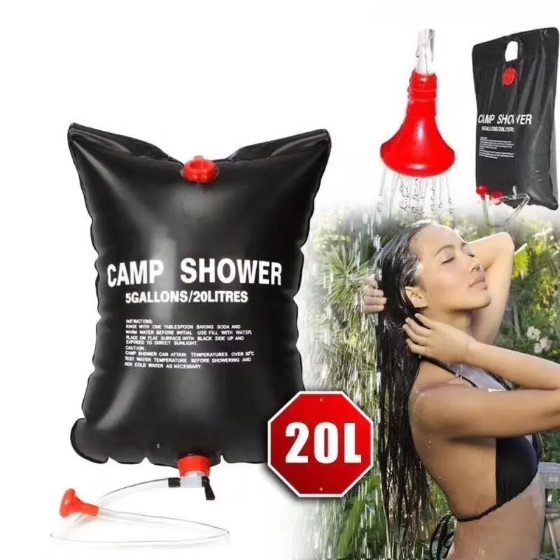 In Stock hot custom 20L portable camping shower 5 gallons heating pipe bag solar water heater outdoor Other camping gear