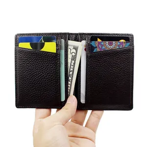 Carteira masculina de couro rfid, carteira masculina feita à mão com porta-cartões transparente, com compartimento para cartões