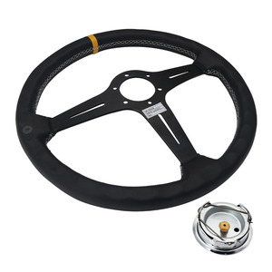 Universal <span class=keywords><strong>Racing</strong></span> <span class=keywords><strong>Car</strong></span> Parts JDM Klassisches 380-mm-Lenkrad aus Leder mit flachem Boden und weißen Nähten