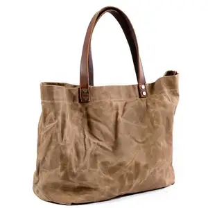 Waterproof Oil Wax Canvas Handbag Fashion Tote Bag Cross Section Large Capacity Shopping Bag Shoulder Bag