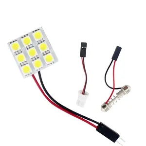 슈퍼 밝은 자동차 인테리어 조명 돔 패널 라이트 9 SMD 5050 LED 9SMD 램프 전구 T10 꽃줄 BA9S 어댑터 화이트 아이스 블루 DC 12V