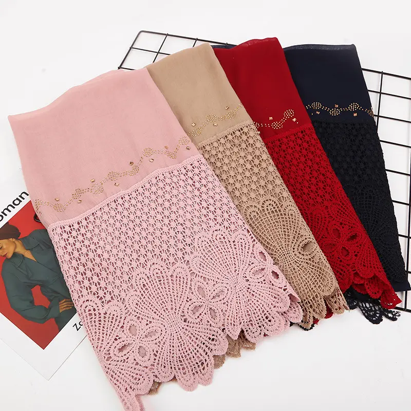 Hijab musulman en dentelle de coton, couleur unie, 1 pièce, nouvelle collection