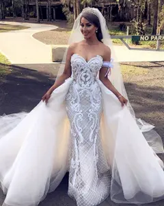 Saia destacável, vestido de casamento, vestido de noiva de sereia, estilo afraico, médio oriente