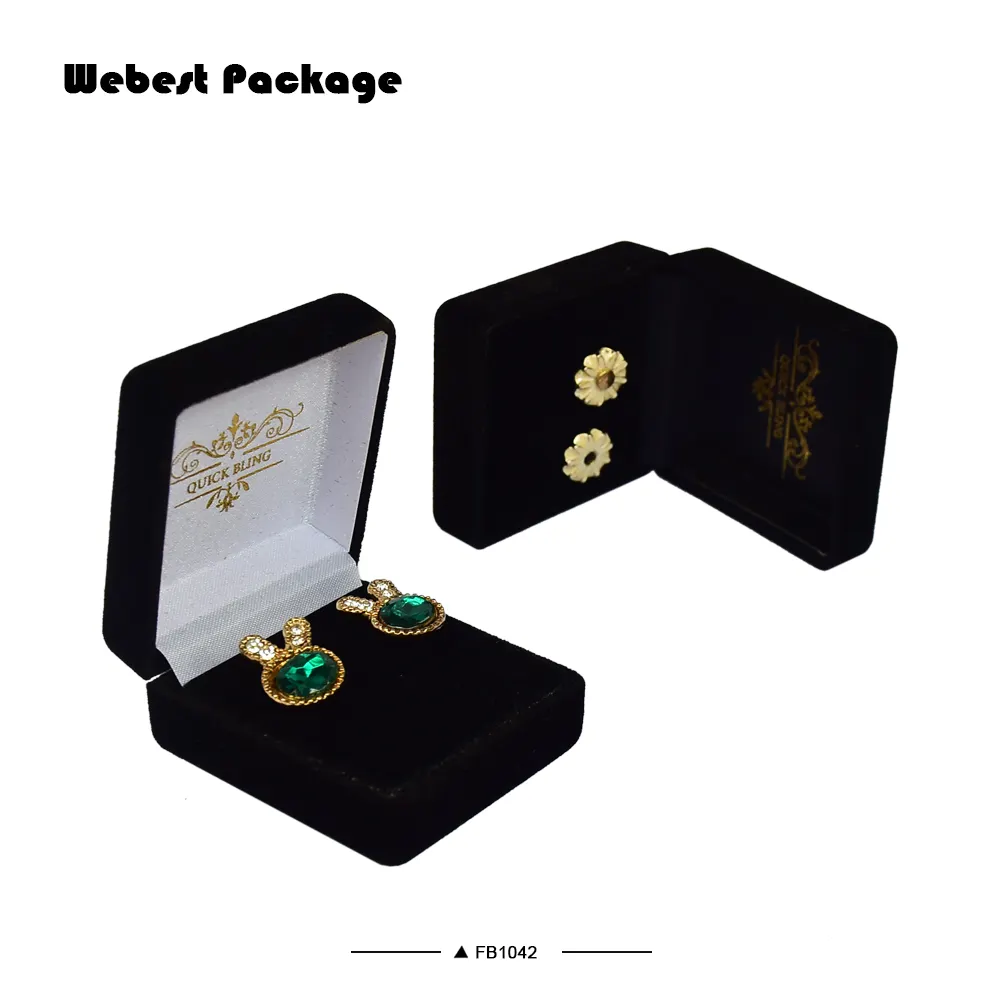Webest black flocking velvet jewelry packaging box wholesale with customized logo