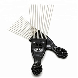 Salon de Coiffure Peigne <span class=keywords><strong>Afro</strong></span> Coiffure En Métal Épingles à Cheveux Pick Avec Poing Poignée En Plastique - Product Image 3