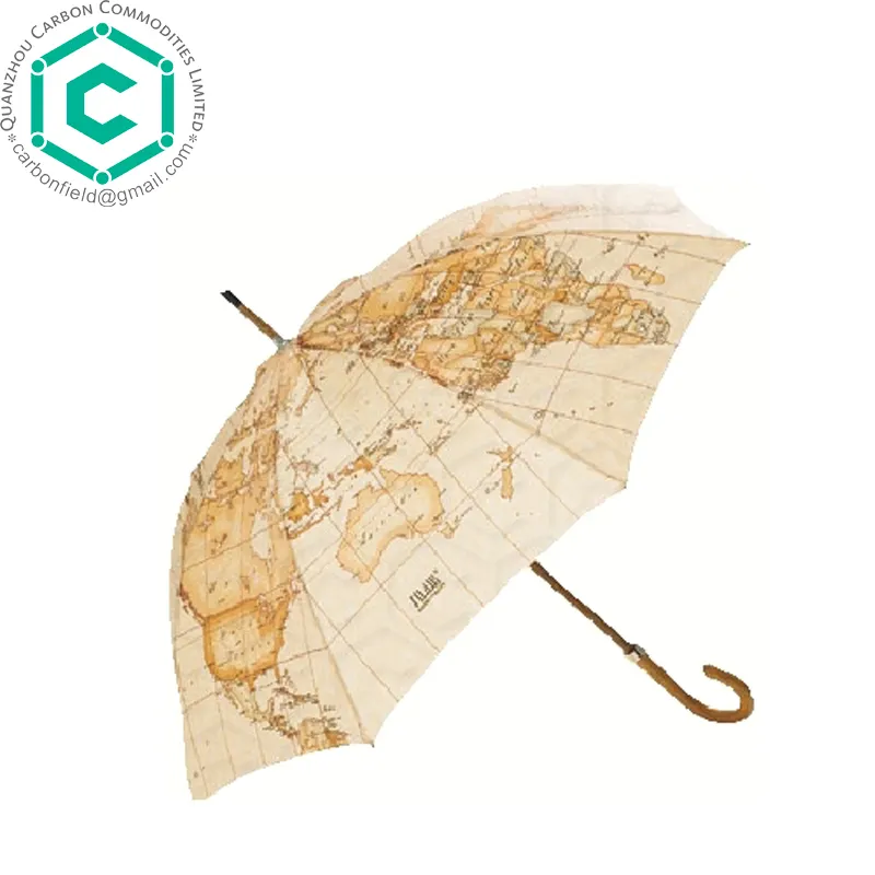 Payung Peta Dunia Antik Berkualitas Tinggi dengan Pegangan Kayu