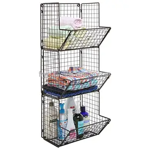 Rustieke Metalen Draad 3 Tier Wandmontage Keuken Fruit Produceren Bin Rack/Badkamer Handdoek Manden/File Organizer Rack