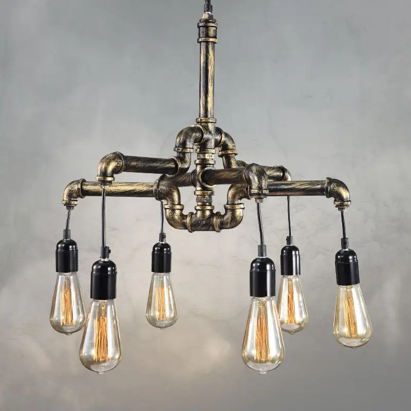 Loft Retro Water Pipe American Country Vintage Industry bronze tube pendant lamp with six light