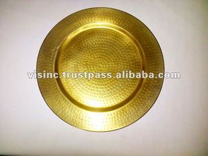 Plateau de service de chargeur rond fait à la main 12 pouces, ensemble d'assiettes de chargeur européen martelé or argent - Product Image 2