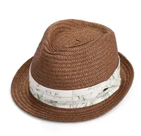 Chapeau de paille fédora, couvre-chef avec ruban décoratif, noir marron blanc