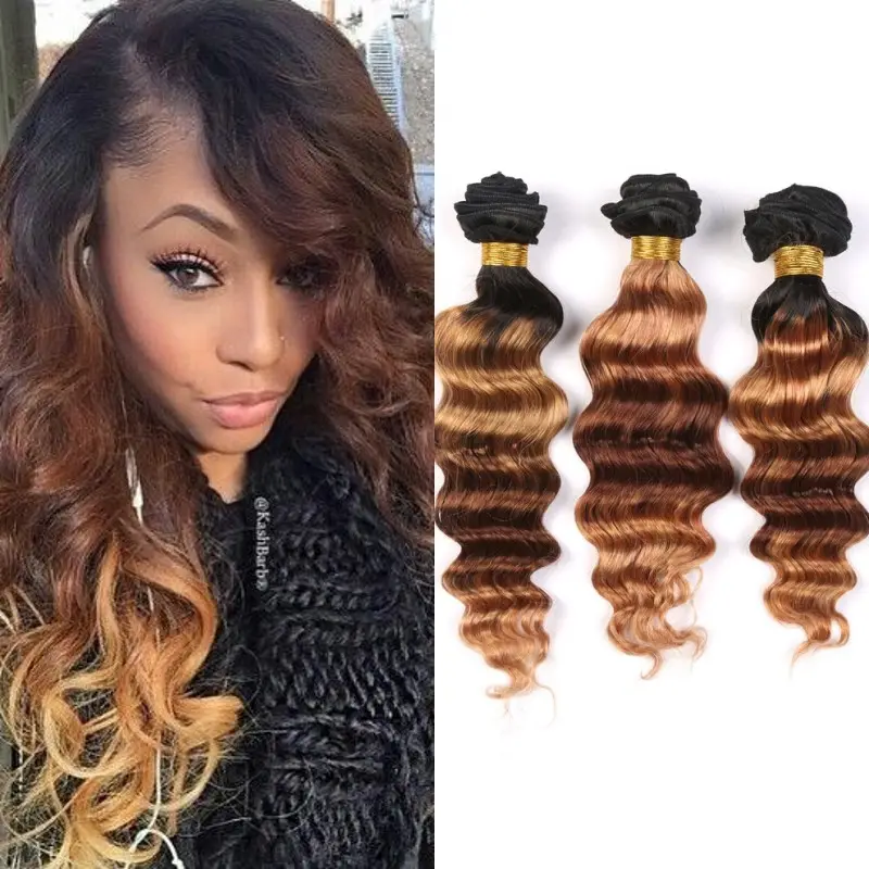 Ombre Brazilian Hair Weave Bundles Black Brown Blonde Deep Wave Human Hair Weft 8-32 inch