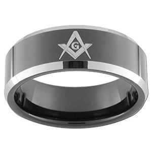 Classique 8mm noir hommes carbure de tungstène anneau poli maçonnique boussole carré maçon libre - Product Image 2