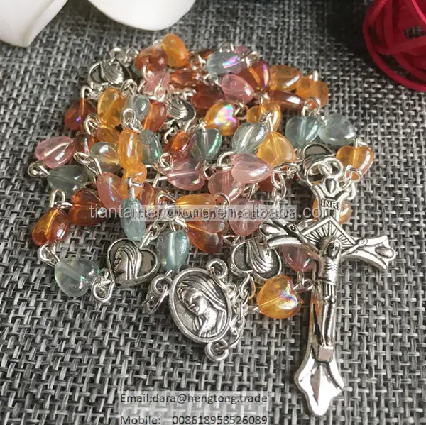 7mm Acryl Herz Perle Rosenkranz mit Legierung religiöse Perle Göttliche Barmherzig keit Herzstück N1435