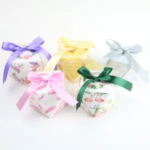 New six different pattern and ribbon unique folding paper gift wedding candy box