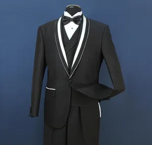 2019 In Stock USA Men Formal Wedding Suits Groom Groomsmen Tuexdos Business Wear Shawl Lapel 3 Pieces (Jacket+Vest+Pants)