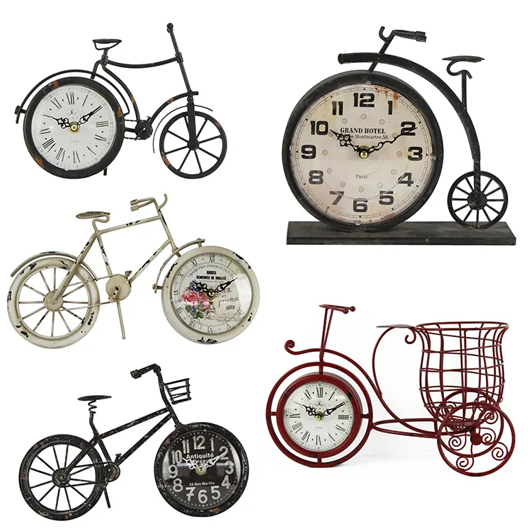 뜨거운 판매 맞춤 디자인 장식 금속 자전거 데스크탑 시계, 자전거 빈티지 디자인 골동품 책상 테이블 알람 시계