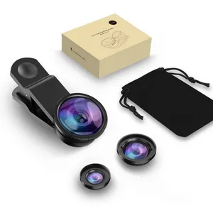 Universal Clip 3 in 1 HD Fish Eye Camera 0.67X Macro Wide Angle 180 Phone Lens For iPhone For Samsung For Xiaomi For Huawei