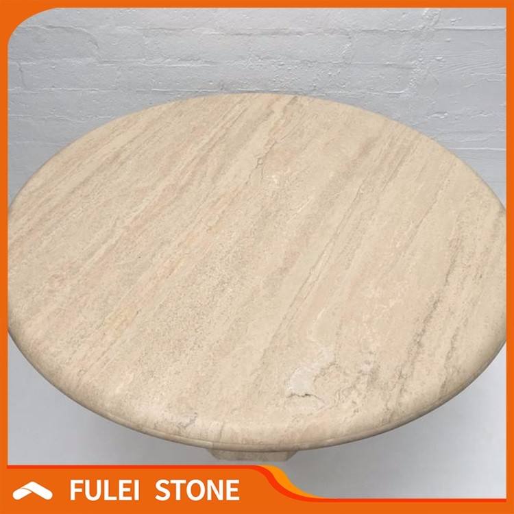 最高品質の丸いベージュトラバーチン大理石天板コーヒーダイニング