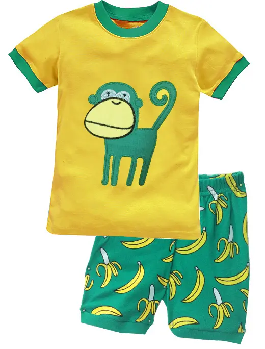 잠옷 원숭이 셔츠 녹색 바나나 바지 어린이 의류 아기 소녀 Sleepsuit 이미지