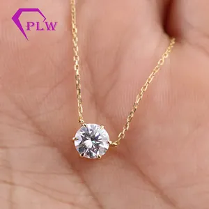 Moissanite pendant Customized Au750 18k yellow Gold Engagement necklace for lady