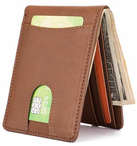 <span class=keywords><strong>Portefeuille</strong></span> en cuir mince pour hommes avec fermeture ouverte RFID Doublure en polyester Poche avant Fenêtre d'identification - Product Image 2