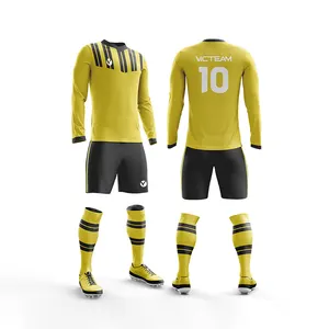 Factory Direct Sale Custom Fabric Black Yellow Good Ventilation Long Sleeve Football Soccer Jersey