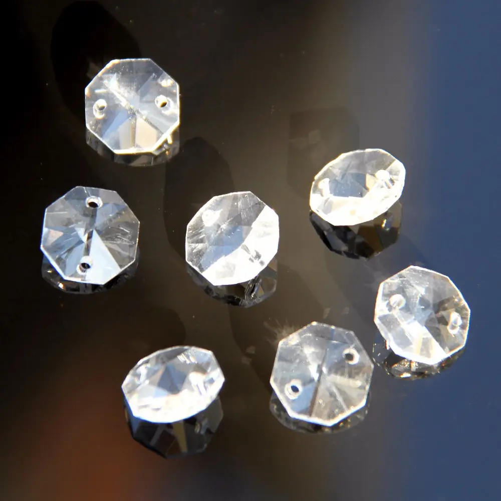 Onur kristal 14mm iki delik boncuk temizle gevşek kolye boncuk sekizgen kristal boncuklar