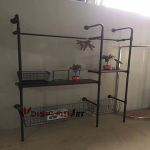תעשייתי צינור קיר הר מתלה בגדים עם עץ מדף - Product Image 2