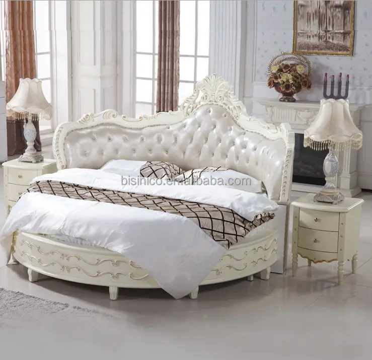 Luxus Holz Runde Bett, Holz Doppel Weiß Runde Bett