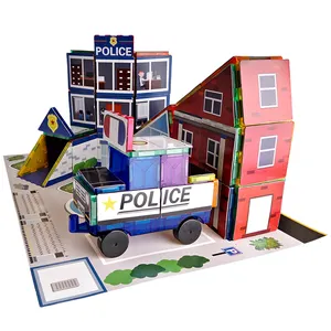 KEBO पुलिस कार्यालय चुंबकीय इमारत ब्लॉक खिलौना कार चुंबकीय स्टीकर के लिए उपहार