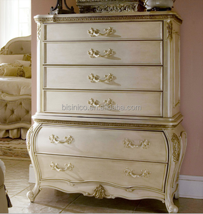 French style solid wood antique finishing white color living room furniture six drawers side cabinet