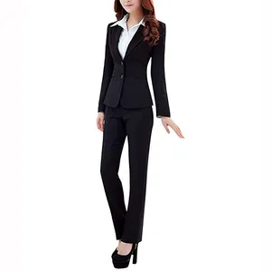 Wholesale Price Business Office Suit Sexy Black Coat Long Pants Trousers Casual 2-Piece Suits Fashion Formal Women Blazers