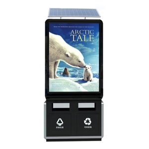 Outdoor Smart Solar Power Garbage Bin with Advertising Light Box