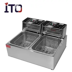 Friteuse commerciale Machine Croustilles Friteuse 2 Réservoir 4 Panier