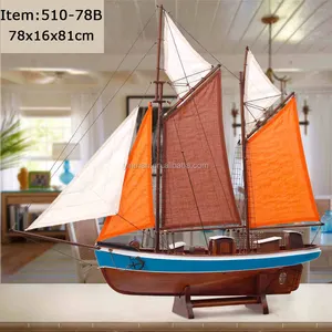 Tuna fishing boat model, 78x16x81cm, modern light blue new finish wooden ship model, nautical Gift for him