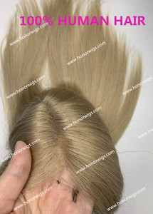 HT703 <span class=keywords><strong>Gris</strong></span> Blonde Couleur #23 Toupet Personnalisé pour <span class=keywords><strong>Femme</strong></span> 6 "x 8" 7 "x 9" Conception de Base Partie Gauche Partie Droite <span class=keywords><strong>Cheveux</strong></span> Raides Soyeux 14 pouces Longueur - Product Image 3