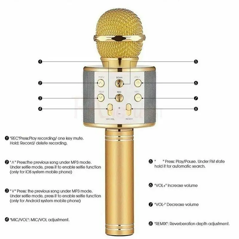 Kualitas Tinggi Rumah Pesta WS858 Karaoke Mikrofon Nirkabel Handheld Bt Mikrofon dengan Bt Speaker MIC Mendukung TF/USB/ MP3