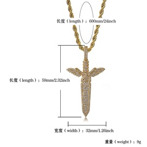 Lujo daga espada alas colgante collares Cubic Zirconia declaración Hip Hop joyería que simboliza fuerza protección y libertad - Product Image 2
