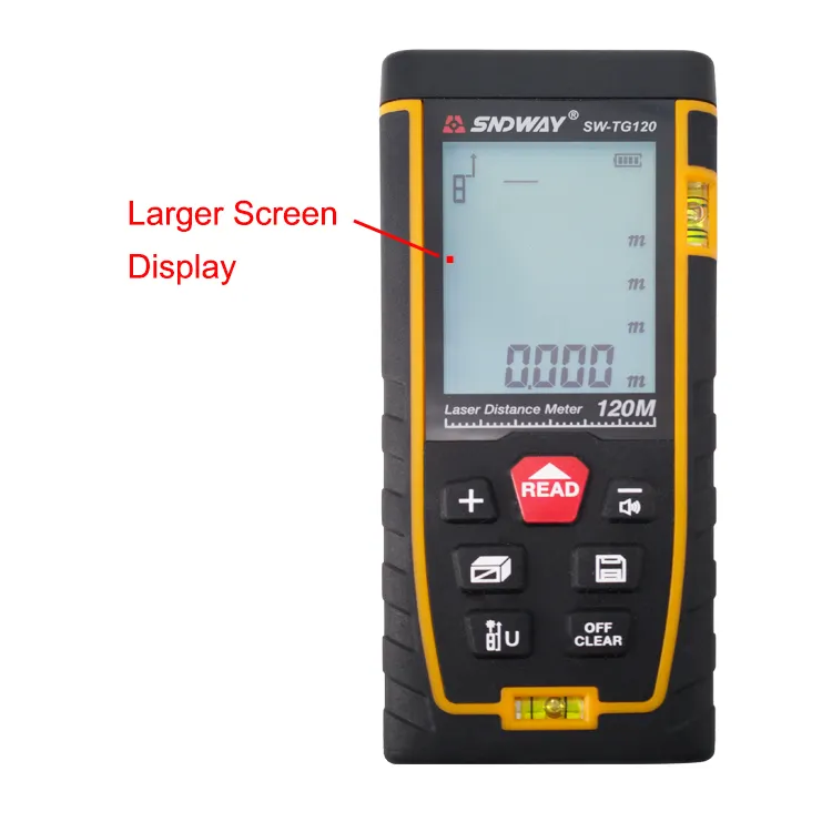 Mute setting 2 Bubbles Large Display 120 Meter Range Finder Laser Distance Measurer meter