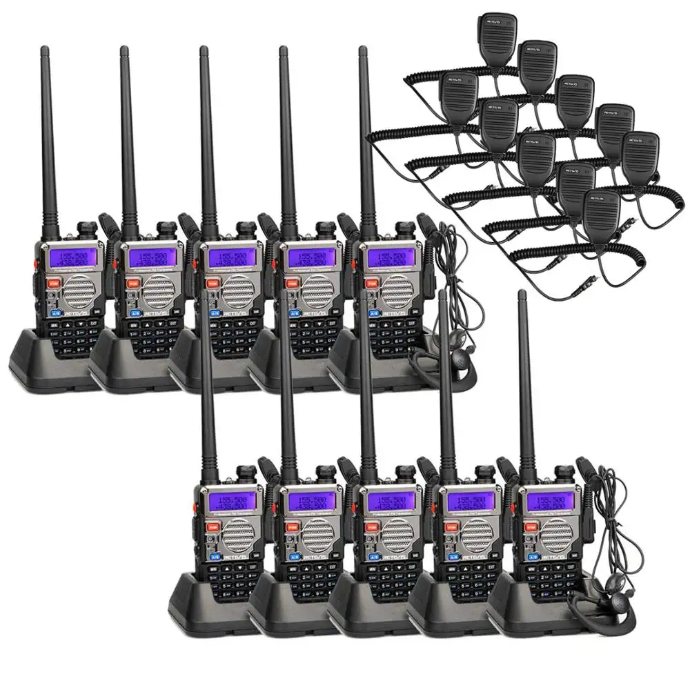 10 шт./упаковка, Двухдиапазонная рация RETEVIS RT5RV 5 Вт 400 каналов для скалолазания, UHF/VHF136-174/520-МГц, FM-радио с микрофоном