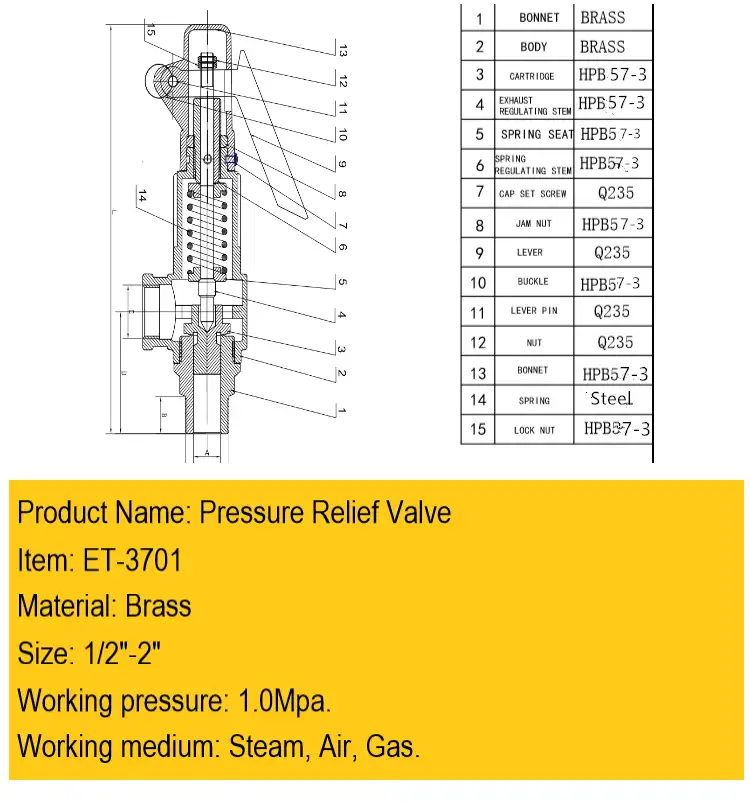 1/2 "de elevación completa de conexión de latón de control de alta presión reducir de aire válvula de seguridad para la caldera de vapor