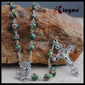 8mm Silver <strong>Italian</strong> Cloisonne <strong>Rosary</strong> Necklace with <strong>Rosary</strong> Crucifixs - Product Image 3