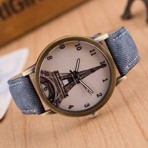 Reloj Vintage de Mezclilla Estilo Británico, Reloj Digital de Bronce Antiguo para Estudiantes con la Torre Eiffel - Product Image 3