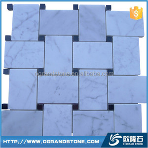Azulejos de baño Mosaico Pieza grande Azulejo de China Mosaico Basketweave Blanco Carrara Oriental Mosaico de mármol blanco - Product Image 2
